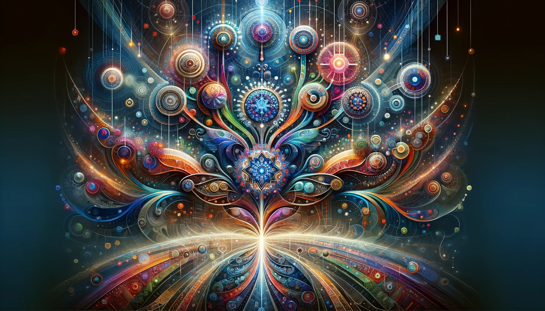 The image features vibrant abstract fractal patterns symbolizing the interconnectedness and transformative potential of every interaction in professional and personal realms.